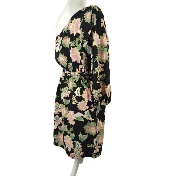 Who What Wear One Shoulder Long Sleeve Mini Dress Womens M Floral Elastic Waist - Picture 8 of 10